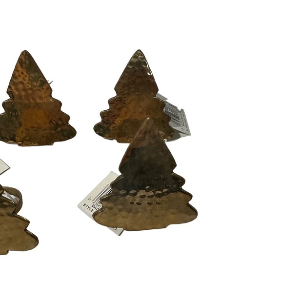 Vtg Kemp & Beatley Set of 6 Hammered Brass Gold Christmas Tree Napkin Rings NWT - Picture 5 of 9